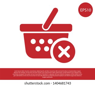Red Remove shopping basket icon isolated on white background. Online buying concept. Delivery service sign. Supermarket basket and X mark. Vector Illustration