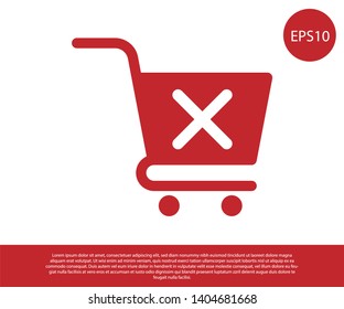 Red Remove shopping cart icon isolated on white background. Online buying concept. Delivery service sign. Supermarket basket and X mark symbol. Vector Illustration