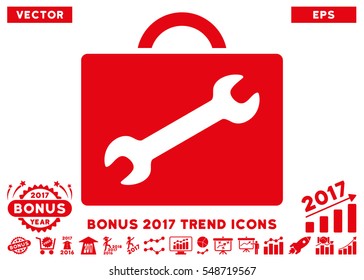 Red Repair Equipment Case pictogram with bonus 2017 year trend images. Vector illustration style is flat iconic symbols, white background.
