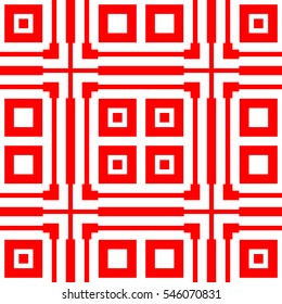 Red repeated stylized squares on white background. Quadrangles wallpaper. Seamless surface pattern design with symmetrical rectangles ornament. Geometric motif. Digital paper for print. Vector art