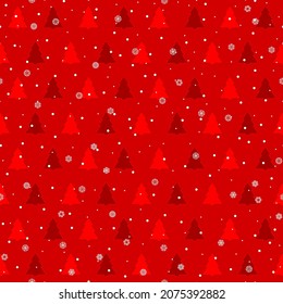 red repetitive background with fir-trees dots and snowflakes. wintertime illustration. vector seamless pattern. christmas design template for greeting card, banner, invitation. modern stylish texture