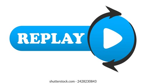 Red replay button. Banner, sign, announcement, advertising, player, video, music, audio, media content, play again, watch, listen, control, pause, arrows. Vector illustration