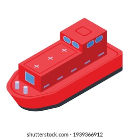 Red rescue ship icon. Isometric of Red rescue ship vector icon for web design isolated on white background