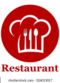 red restaurant icon with fork, knife, spoon and chef hat