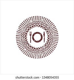 Red restaurant icon inside distress rubber grunge texture stamp