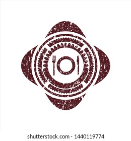 Red restaurant icon inside distress rubber grunge texture seal