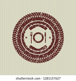 Red restaurant icon inside grunge stamp