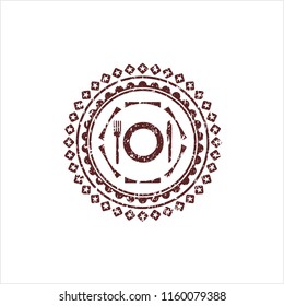 Red restaurant icon inside rubber seal