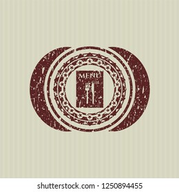 Red restaurant menu icon inside distress grunge style stamp