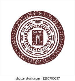 Red restaurant menu icon inside grunge seal