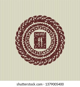 Red restaurant menu icon inside distress rubber grunge texture seal