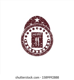 Red restaurant menu icon inside distress grunge style stamp