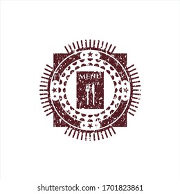 Red restaurant menu icon inside rubber grunge texture stamp
