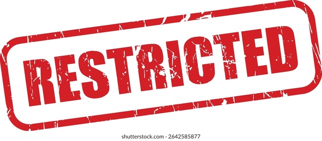 Red Restricted Rubber Stamp in Grunge Vector in Modern Round Border, Transparent Background