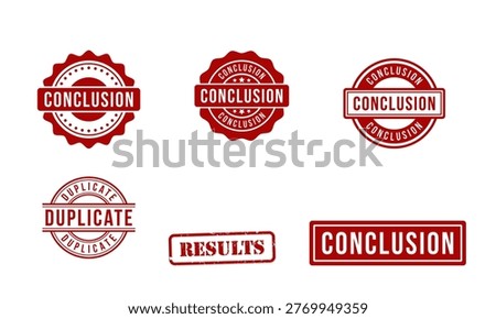 Red Result and Conclusion Rubber Stamp Silhouette Set, Office Approval Vector Illustration and Web Icon Clipart Symbol Collection for Decorative Designs