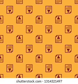 Red Resume icon isolated seamless pattern on brown background. CV application. Searching professional staff. Analyzing personnel resume. Vector Illustration