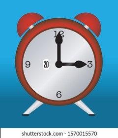 red retro alarm clock blue background