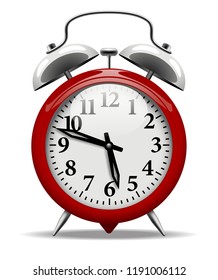Red retro alarm clock. Vector Illustration