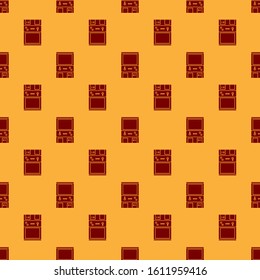 Red Retro arcade game machine icon isolated seamless pattern on brown background.  Vector Illustration