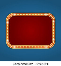 Red retro banner with lights, vector eps10 illustration