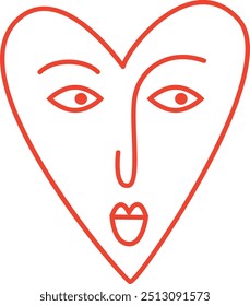 Red retro bright groovy heart with cute face, illustration of playful love hearts