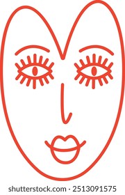 Red retro bright groovy heart with cute face, illustration of playful love hearts