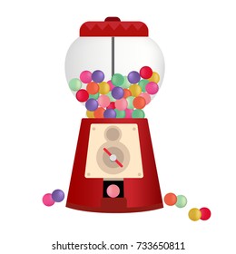 Red Retro bubble gum ball machine vector illustration on white background