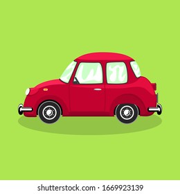 Red retro car isolated on a green background, vector illustration