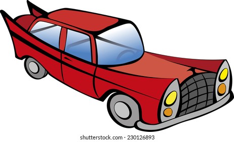 Red retro car vector illustration. EPS10 file with transparency