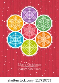 red retro christmas background with hand draw snowflakes, vector illustration