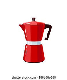 Red retro coffee geyser maker. Kitchen utensil. Vector illustration cartoon vintage flat icon isolated on white background.