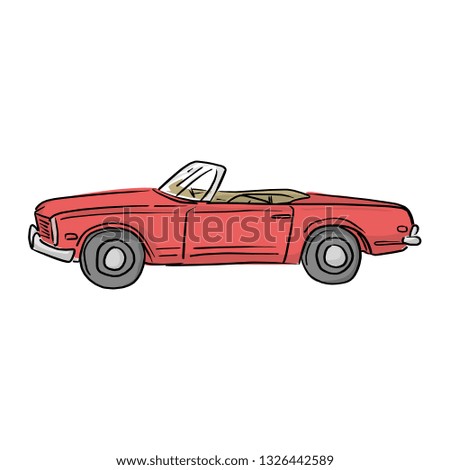 red retro convertible car vector illustration with black lines isolated on white background