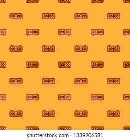 Red Retro flip clock icon isolated seamless pattern on brown background. Wall flap clock, number counter template, all digits with flips. Flat design. Vector Illustration