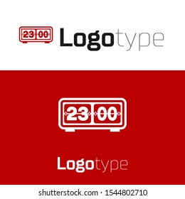 Red Retro flip clock icon isolated on white background. Wall flap clock, number counter template, all digits with flips. Logo design template element. Vector Illustration