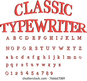 Red  retro font with black shadow. Classic typewriter font