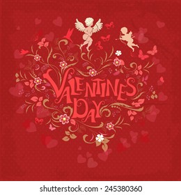 Red retro greeting card valentine day