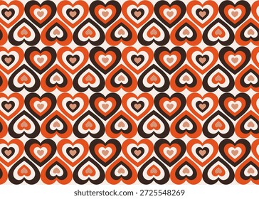 Coração Retrô Vermelho Padrão Sem Costura. Ilustração vetorial do amor antigo BG. Textura Vintage. Feliz Dia dos Namorados. Casamento de fundo.