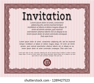 Red Retro invitation. Artistry design. Detailed. Complex background. 
