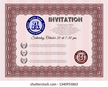 Red Retro invitation. Artistry design. Customizable, Easy to edit and change colors. With background. 