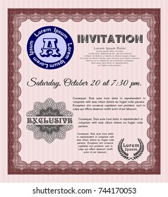 Red Retro invitation. Artistry design. Complex background. Vector illustration. 