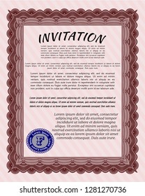 Red Retro invitation. With background. Beauty design. Detailed. 