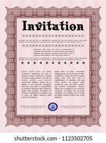 Red Retro invitation. With background. Customizable, Easy to edit and change colors. Money Pattern. 