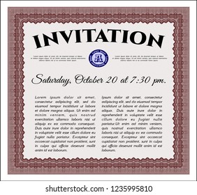 Red Retro invitation. With background. Money Pattern. Detailed. 
