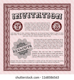 Red Retro invitation. With background. Sophisticated design. Vector illustration. 