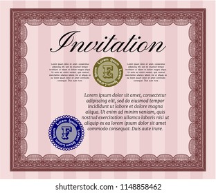 Red Retro invitation. With complex background. Artistry design. Detailed. 