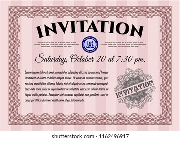 Red Retro invitation. With complex background. Money Pattern design. Detailed. 