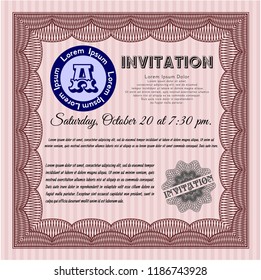 Red Retro invitation. Complex background. Sophisticated design. Customizable, Easy to edit and change colors. 