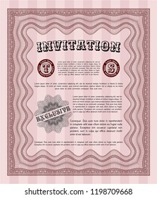Red Retro invitation. With complex background. Vector illustration. Excellent design. 