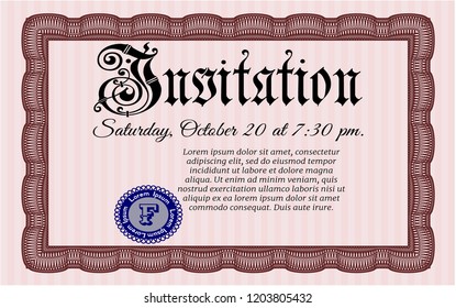 Red Retro invitation. With complex background. Customizable, Easy to edit and change colors. Perfect design. 