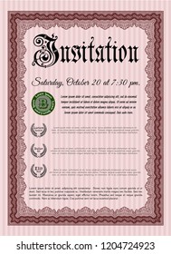 Red Retro invitation. Complex background. Vector illustration. Beauty design. 